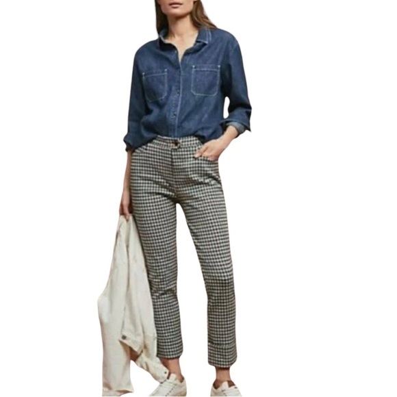 Anthropologie the essential crop flare pants size 14 black and white gin… - Picture 1 of 14